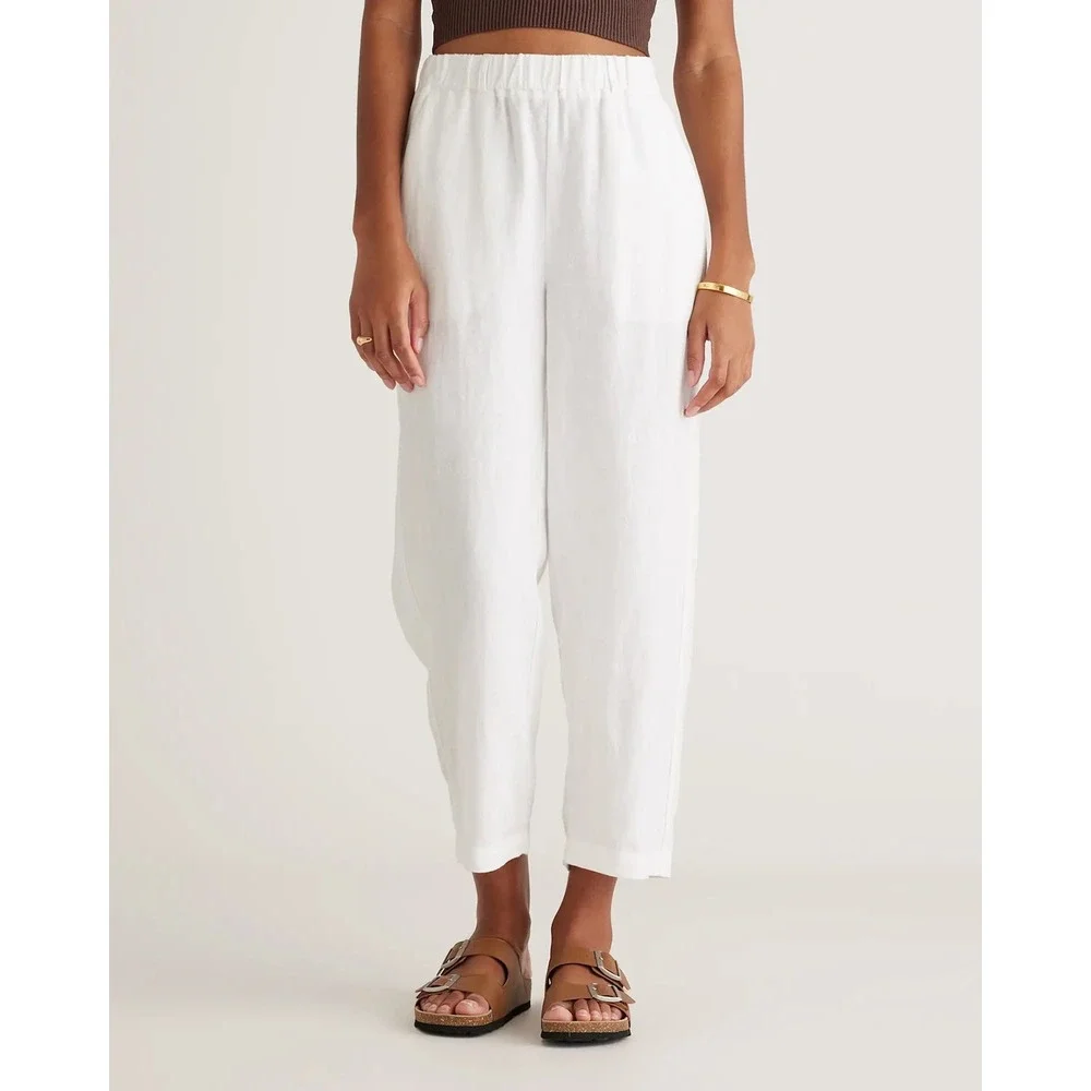 Quince Pants 100% European Linen Pull On NEW White 2X